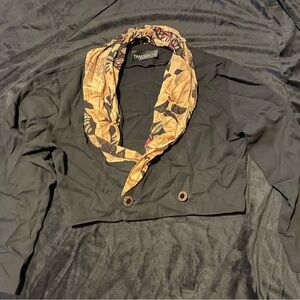 Tangents Black Blazer with Floral Scarf Collar